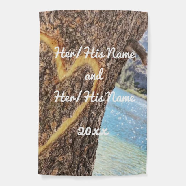 Lake Tahoe Blue Water Tree Heart Love Garden Flag (Front)