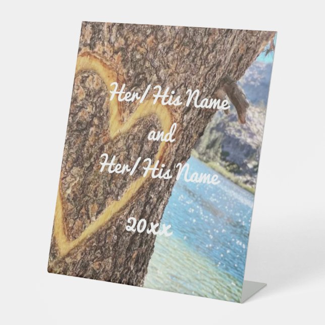 Lake Tahoe Blue Water Tree Heart Love Pedestal Sign (Front)