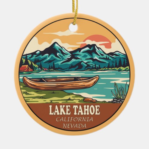 Lake Tahoe Boating Fishing Emblem Ceramic Ornament