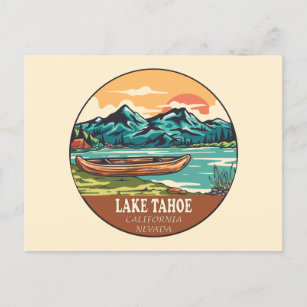 Lake Tahoe Boating Fishing Emblem Postcard