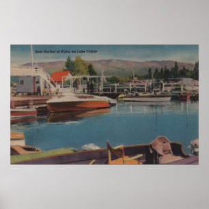 Lake Tahoe, CA - Boat Harbor at Bijou Wooden Poster