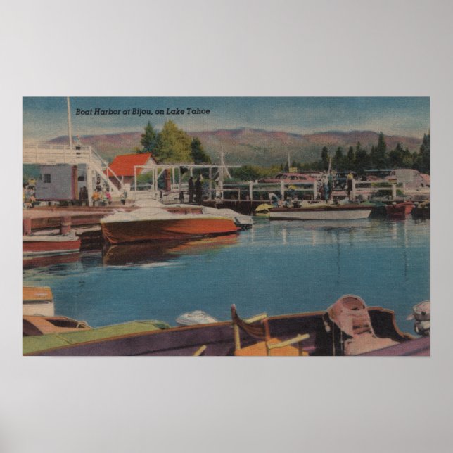 Lake Tahoe, CA - Boat Harbor at Bijou Wooden Poster (Front)