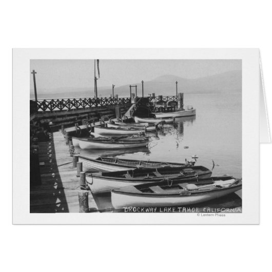 Lake Tahoe, CA - Wooden Boats along Dock Photo (Front Horizontal)
