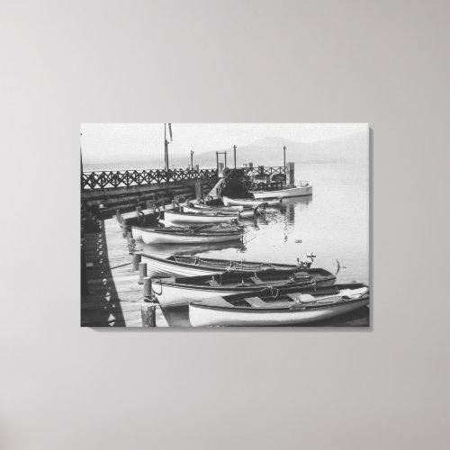 Lake Tahoe CA _ Wooden Boats along Dock Photo Canvas Print