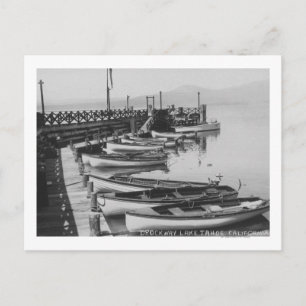 Lake Tahoe, CA - Wooden Boats along Dock Photo Postcard