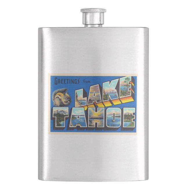 Lake Tahoe California CA Large Letter Postcard Flask (Front)