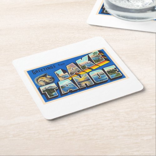 Lake Tahoe California CA Large Letter Postcard Square Paper Coaster