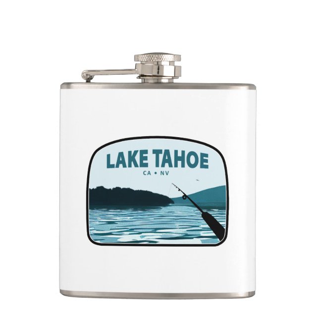 Lake Tahoe California Nevada Fishing Rod Flask (Front)