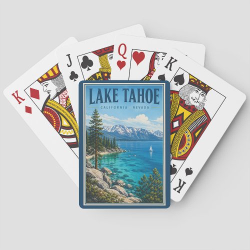 Lake Tahoe California Nevada Illustration Travel Poker Cards