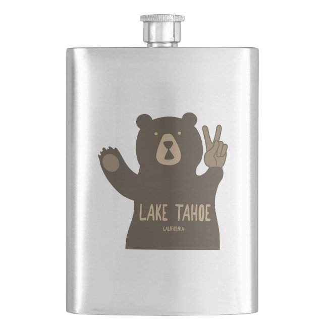 Lake Tahoe California Nevada Peace Bear Flask (Front)