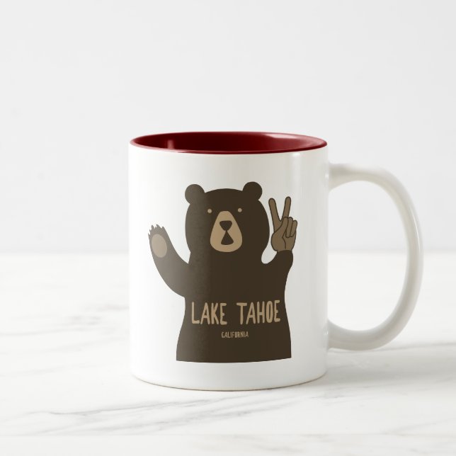 Lake Tahoe California Nevada Peace Bear Two-Tone Coffee Mug (Right)