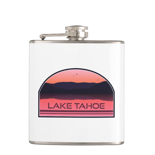 Lake Tahoe California Nevada Red Sunrise Flask (Front)