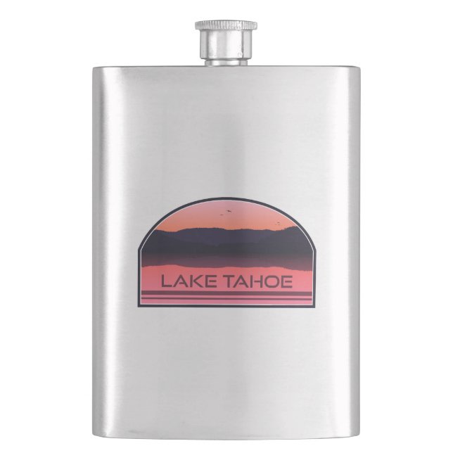 Lake Tahoe California Nevada Red Sunrise Flask (Front)