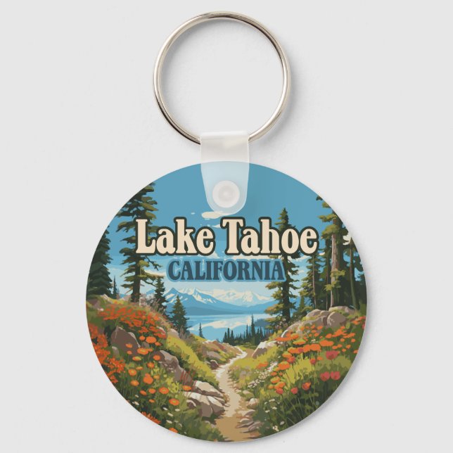 Lake Tahoe California Nevada Retro Travel Keychain (Front)