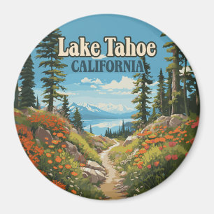 Lake Tahoe California Nevada Retro Travel Magnet