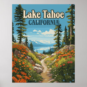 Lake Tahoe California Nevada Retro Travel Poster