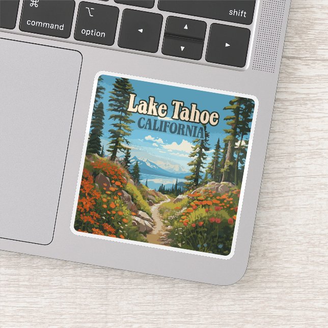 Lake Tahoe California Nevada Retro Travel Sticker (Detail)