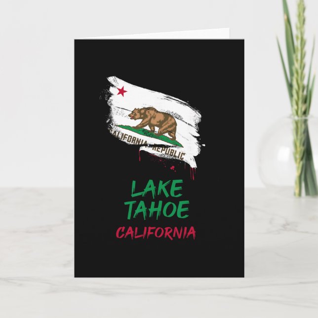 Lake Tahoe California Paint Splatter Flag Vacation Card (Front)