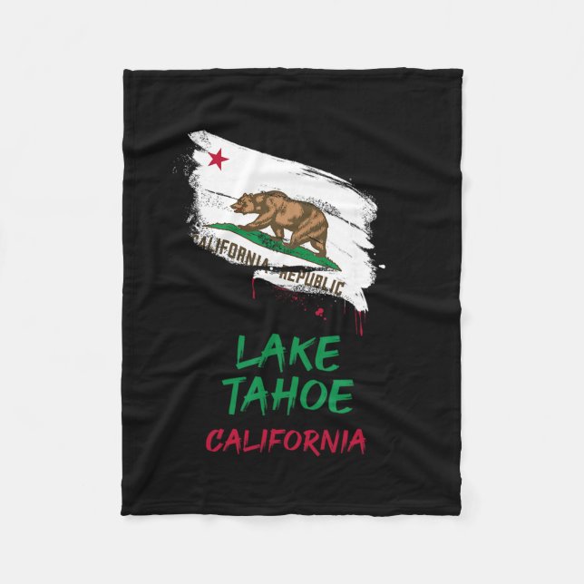 Lake Tahoe California Paint Splatter Flag Vacation Fleece Blanket (Front)