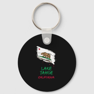 Lake Tahoe California Paint Splatter Flag Vacation Keychain