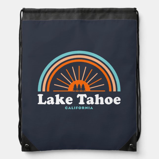 Lake Tahoe California Rainbow Drawstring Bag (Front)