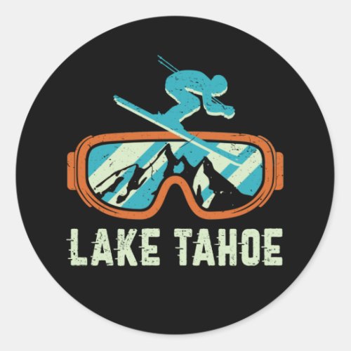 Lake Tahoe California Retro Skiing Snowboarding Classic Round Sticker
