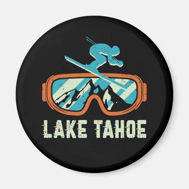 Lake Tahoe California Retro Skiing Snowboarding Magnet (Front)