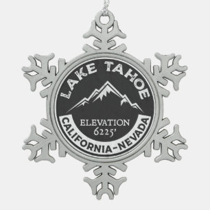 Lake Tahoe California Ski Skiing Nevada Snowflake Pewter Christmas Ornament