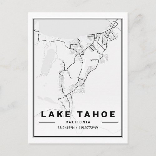 Lake Tahoe California USA Travel City Map Postcard