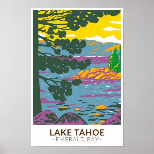 Lake Tahoe Emerald Bay California Vintage Poster