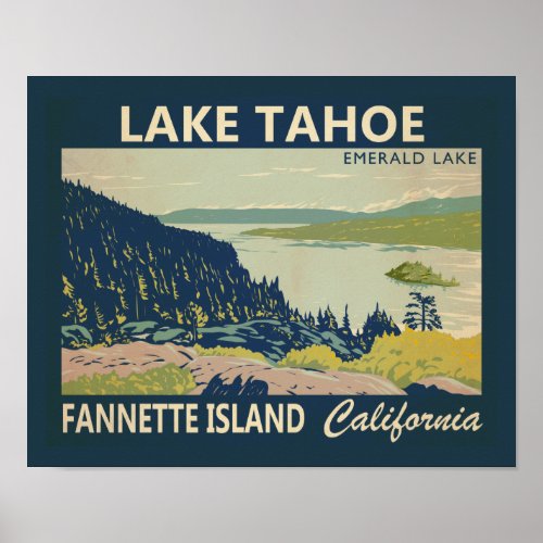 Lake Tahoe Fannette Island California Vintage Poster