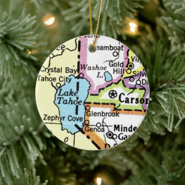 Lake Tahoe Map Ceramic Ornament (Tree)