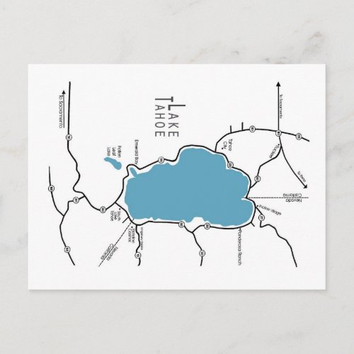 Lake Tahoe Map Postcard