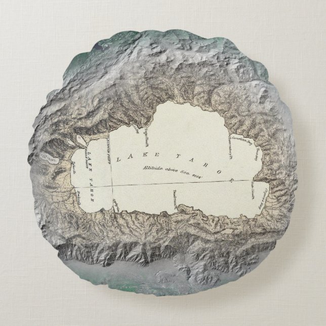 Lake Tahoe map Round Pillow (Front)