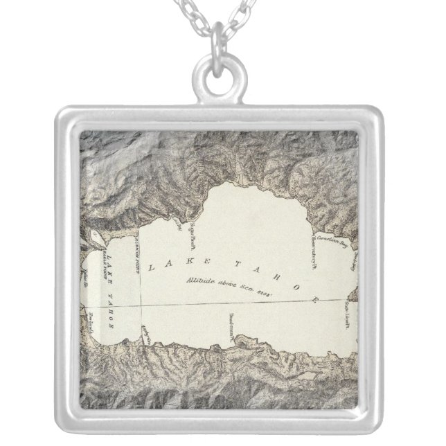 Lake Tahoe map Silver Plated Necklace (Front)