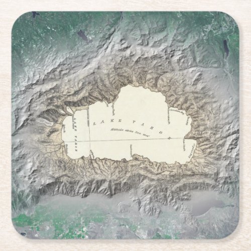 Lake Tahoe map Square Paper Coaster