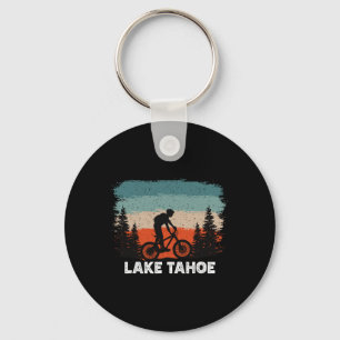 Lake Tahoe Mountain Biking Sunset Retro Vintage Keychain