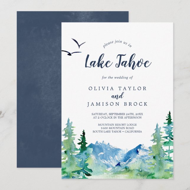 Lake Tahoe Mountain Destination Wedding Invitation (Front/Back)