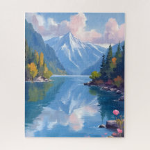 Lake Tahoe Mountains Watercolor Nature Painting
