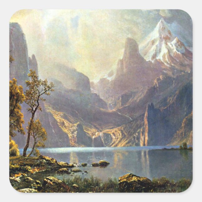 Lake Tahoe painting Nevada art by Albert Bierstadt Square Sticker (Front)