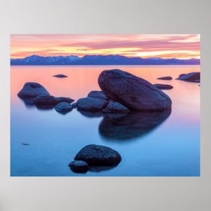 Lake Tahoe Rock Formations Sunset Poster