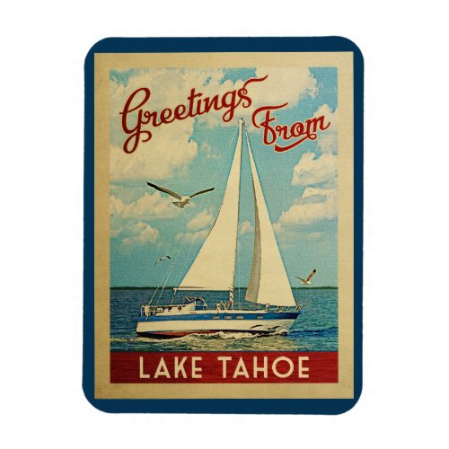 Lake Tahoe Sailboat Vintage Travel California Magnet