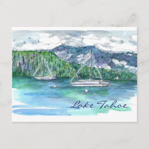 Lake Tahoe Sailing Mountains Clouds Postcard