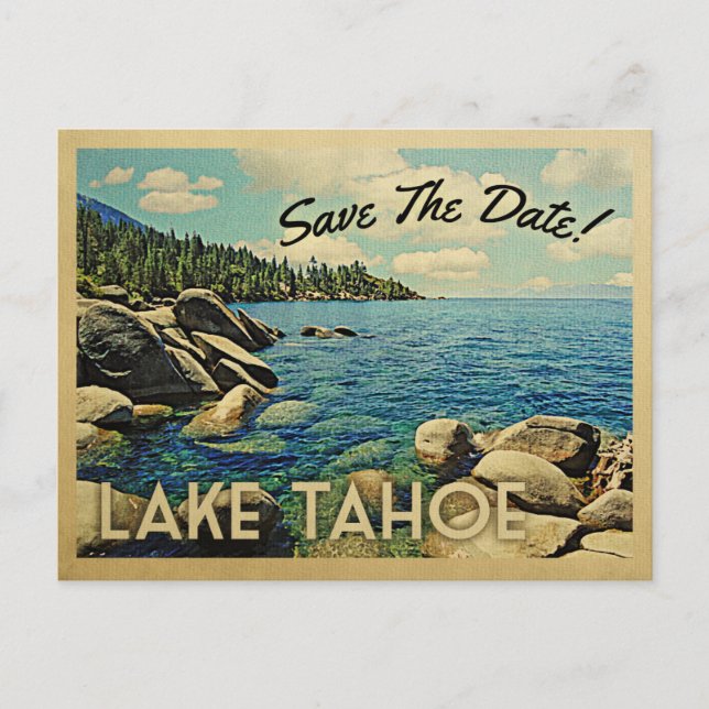 Lake Tahoe Save The Date Vintage Postcards (Front)