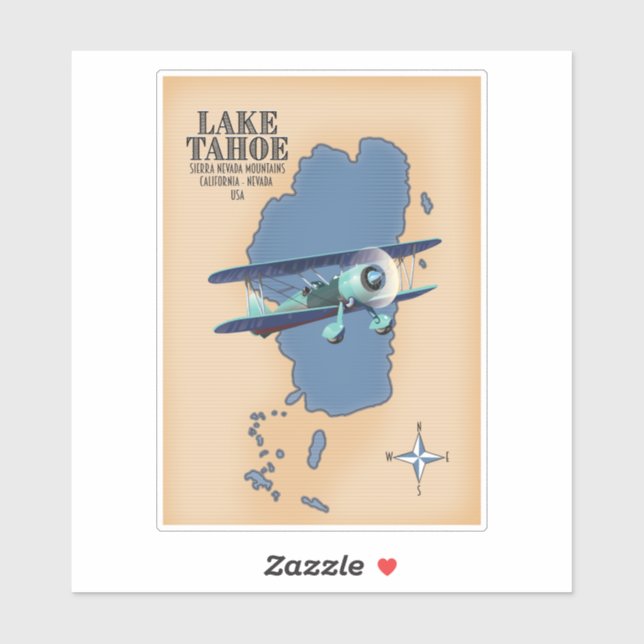 Lake Tahoe Sierra Nevada California Nevada USA map Sticker (Sheet)