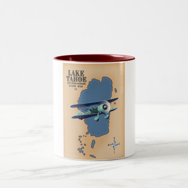 Lake Tahoe Sierra Nevada California Nevada USA map Two-Tone Coffee Mug (Center)