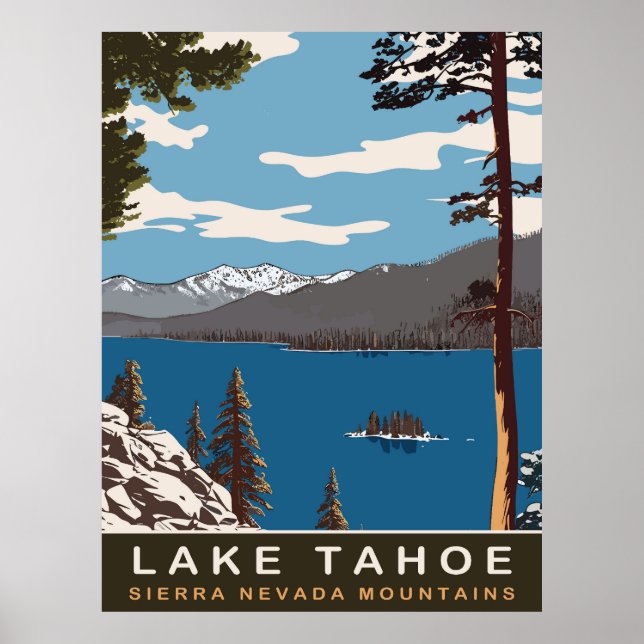 Lake Tahoe, Sierra Nevada Mountains, Travel Poster (Front)