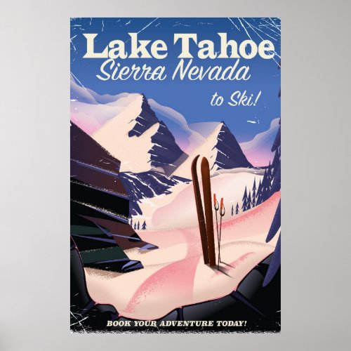 Lake Tahoe sierra nevada vintage ski poster