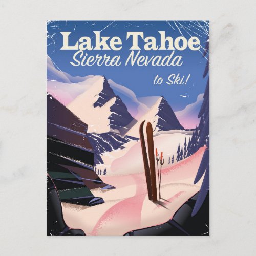 Lake Tahoe sierra nevada vintage ski print Postcard