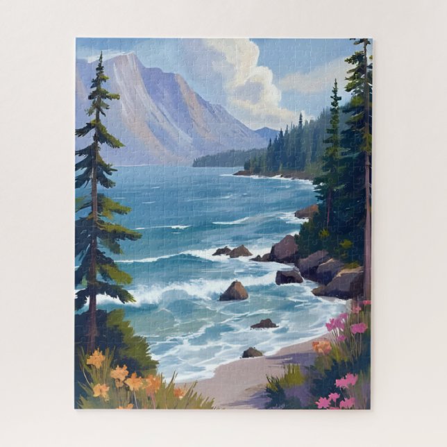 Lake Tahoe Tide Watercolor Travel Painting  Jigsaw Puzzle (Vertical)